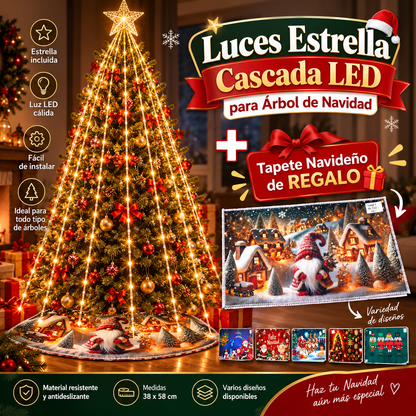 Combo Luces Estrella Cascada LED árbol + 🎁 Tapete regalo Gratis
